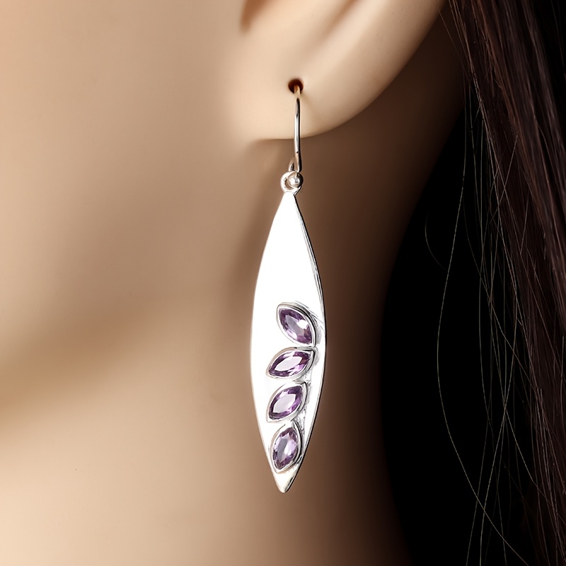 Women's Vintage Leaf-Shaped Amethyst Drop Earrings